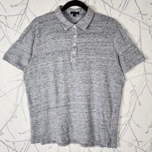 Patrick Assaraf Heathered Gray 100% Linen Short Sleeve Polo Shirt
